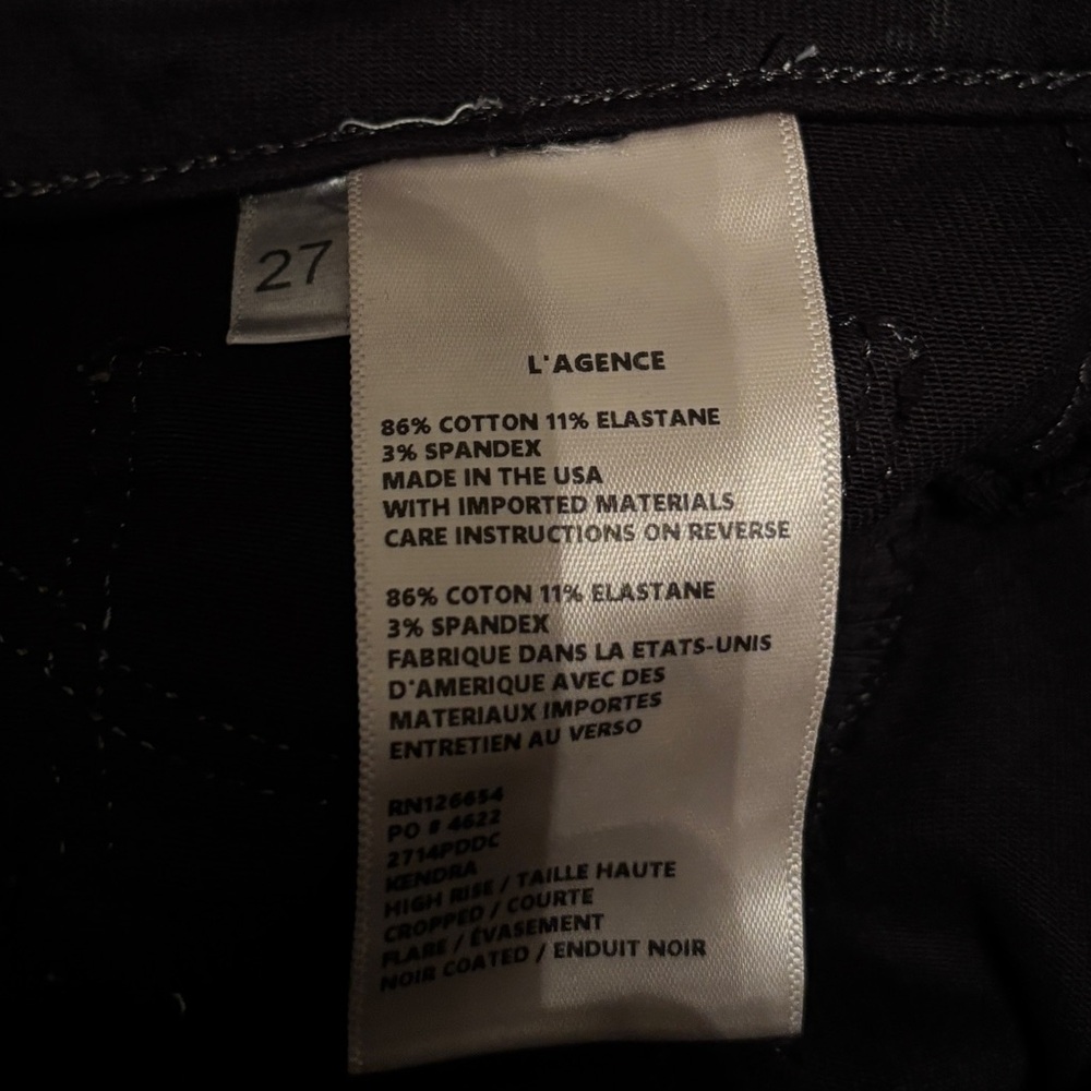 L'AGENCE High Rise Kendra “CROPPED”Flare Coated Jeans- SIZE 27- Black- - Picture 4 of 5